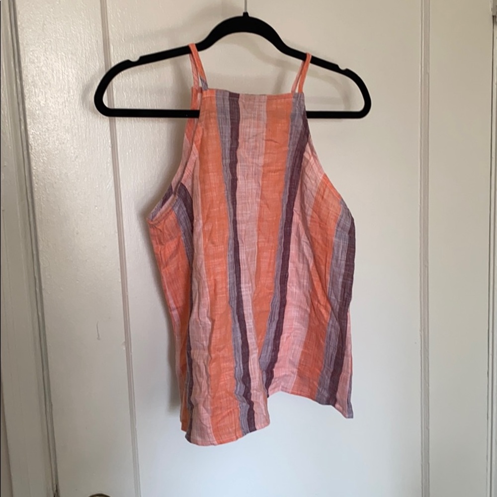 Multicolored striped linen halter top
